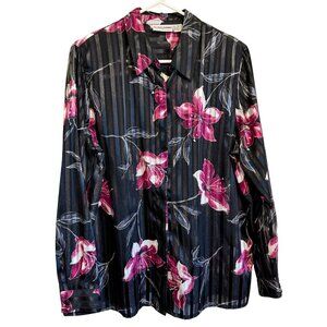 Vintage Womens‎ Top Black Floral Sheer by Alfred Dunner - Size 14